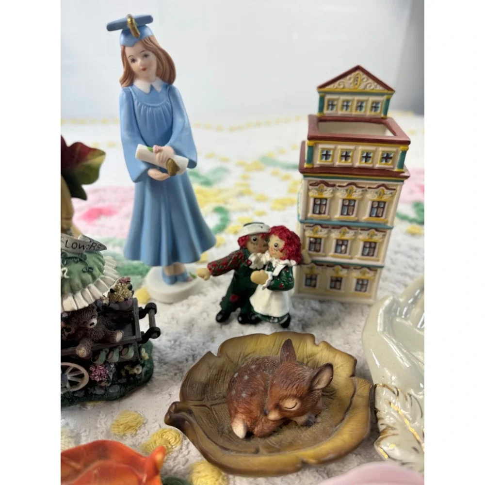 Vintage Figurine Lot Graduation Girl Raggedy Ann Butterfly‎ Trinket Box Decor